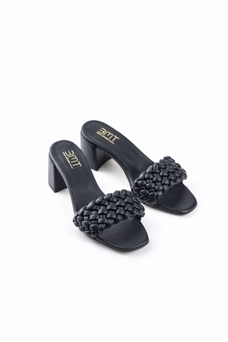 Botín Sandalia mule trenza negro GAIA